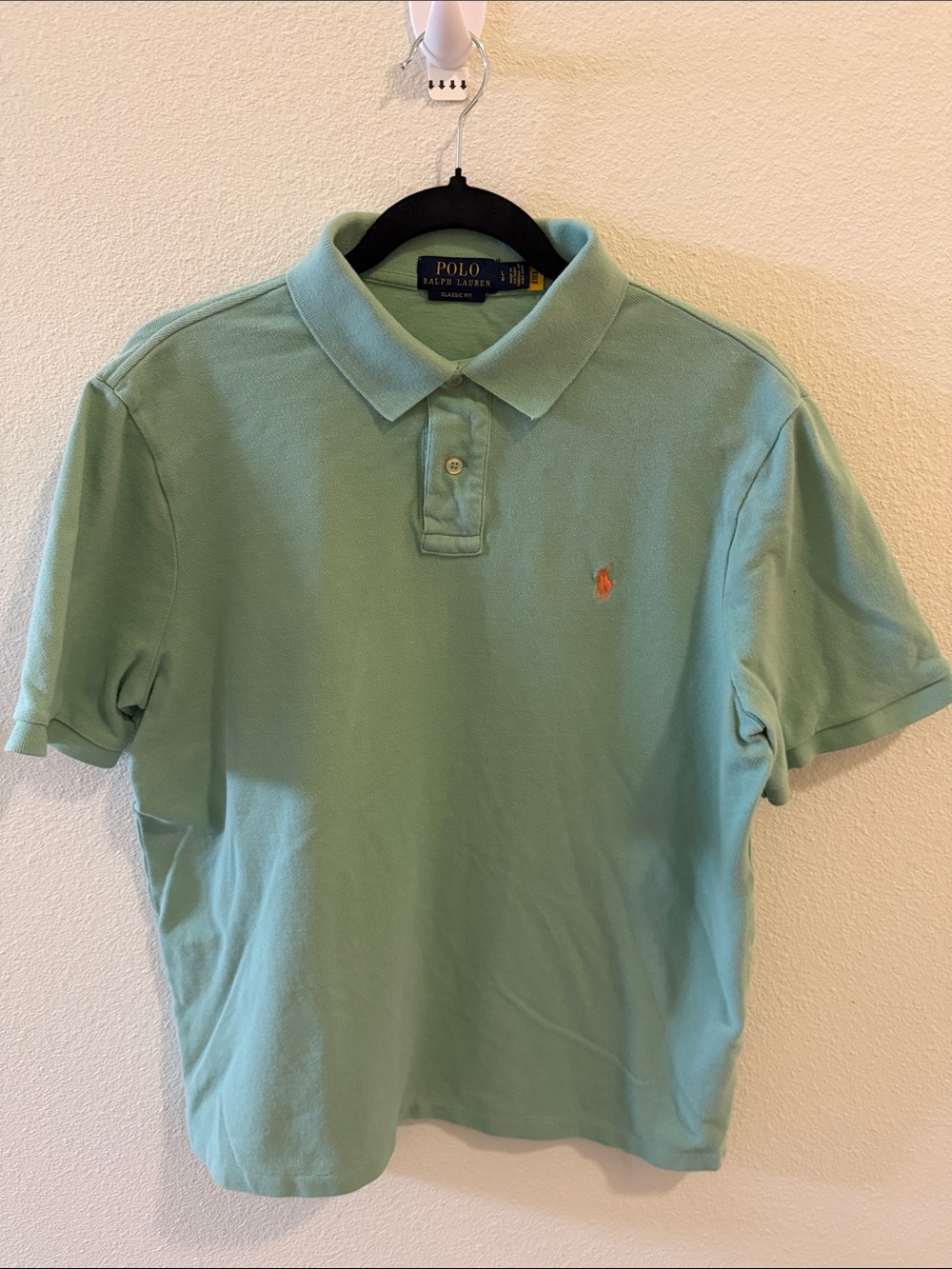 Polo Ralph Lauren Classic Fit Men’s L Mint Green Polo Shirt Orange Pony